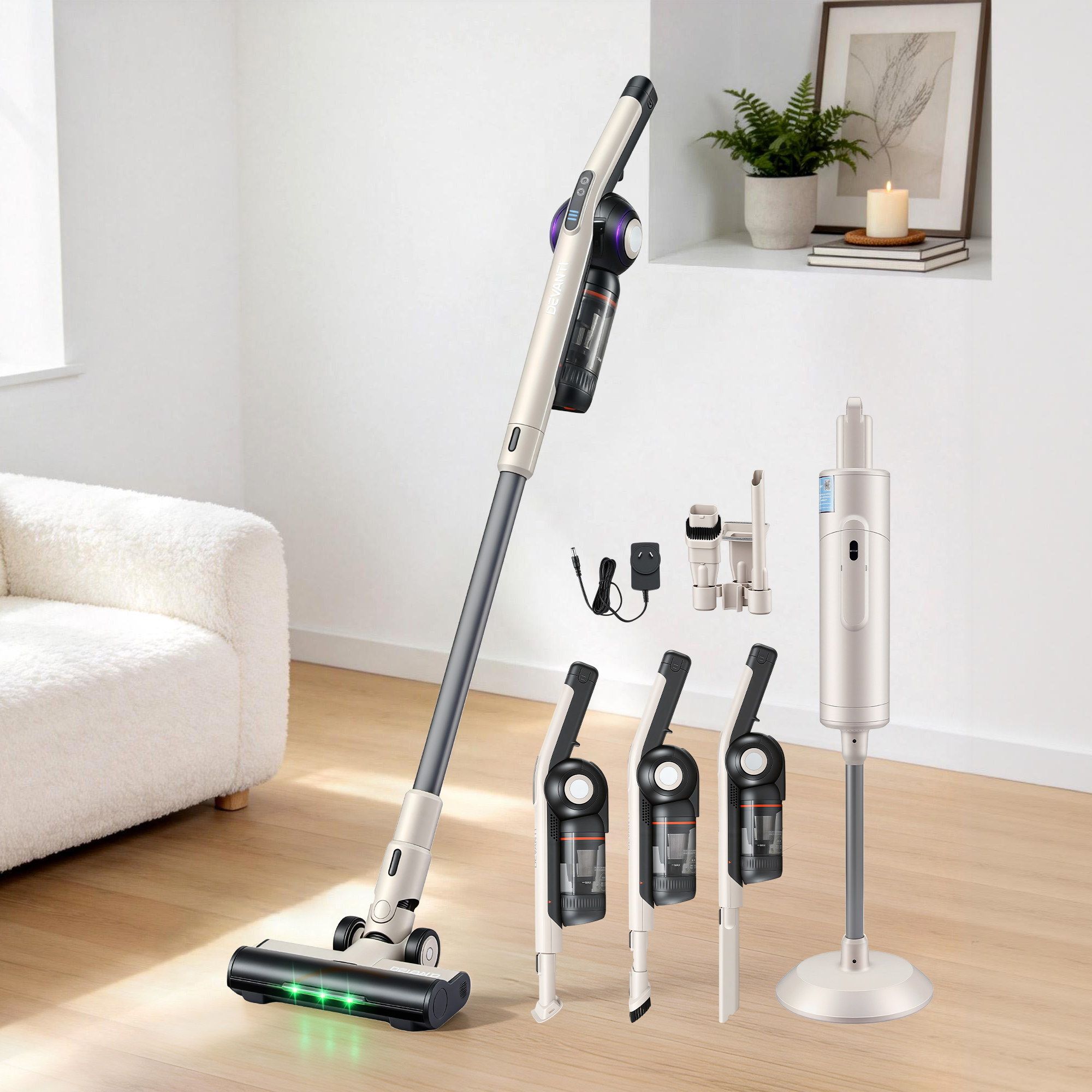Devanti Cordless Vacuum Cleaner with Auto - Empty Dust Station, 18kPa Powerful Suction 1.05kg Lightweight 40Mins Runtime 3 - Speed LED Floor Head Washable HEPA Filter Stick Vacuum, Oat - Appliances > Vacuum Cleaners > Vacuum Cleaner Accessories - Rivercity House & Home Co. (ABN 18 642 972 209) - Affordable Modern Furniture Australia