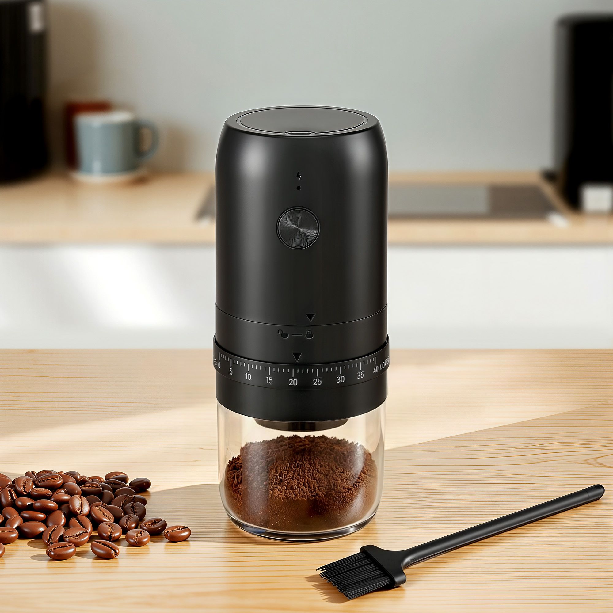 Devanti Electric Coffee Grinder USB - C Rechargeable Portable Coffee Bean Grinder with 40 Precise Grind Settings | Automatic Spice Nut Pepper Grinder Mill with Cleaning Brush & Ground Coffee Container for Home Office Camping Travel, Black - Appliances > Kitchen Appliances > Coffee Machines & Accessories - Rivercity House & Home Co. (ABN 18 642 972 209) - Affordable Modern Furniture Australia