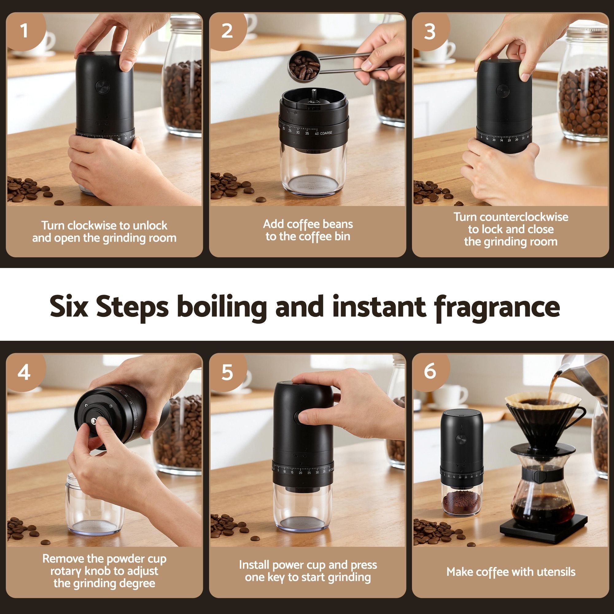 Devanti Electric Coffee Grinder USB - C Rechargeable Portable Coffee Bean Grinder with 40 Precise Grind Settings | Automatic Spice Nut Pepper Grinder Mill with Cleaning Brush & Ground Coffee Container for Home Office Camping Travel, Black - Appliances > Kitchen Appliances > Coffee Machines & Accessories - Rivercity House & Home Co. (ABN 18 642 972 209) - Affordable Modern Furniture Australia