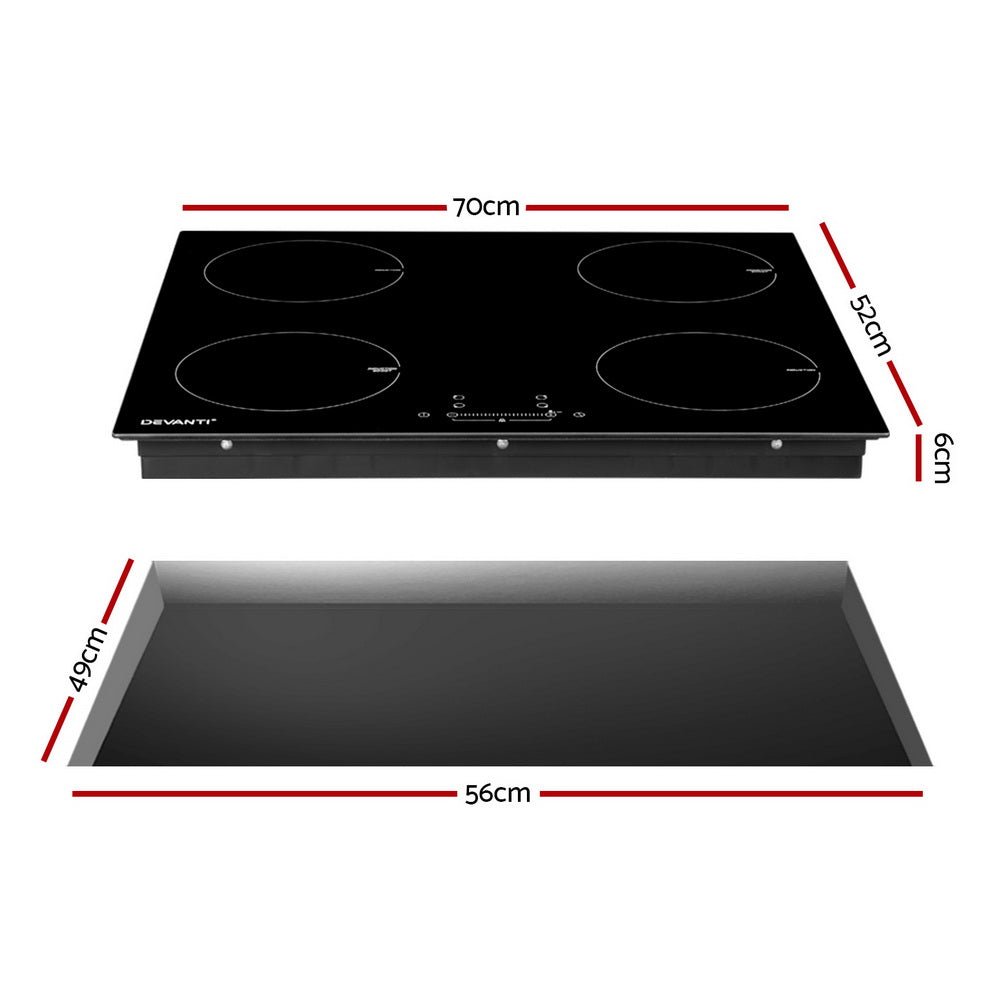 Devanti Electric Induction Cooktop 70cm Ceramic 4 Zones Stove Cook Top Hot Plate 7000W - Appliances > Kitchen Appliances - Rivercity House & Home Co. (ABN 18 642 972 209) - Affordable Modern Furniture Australia