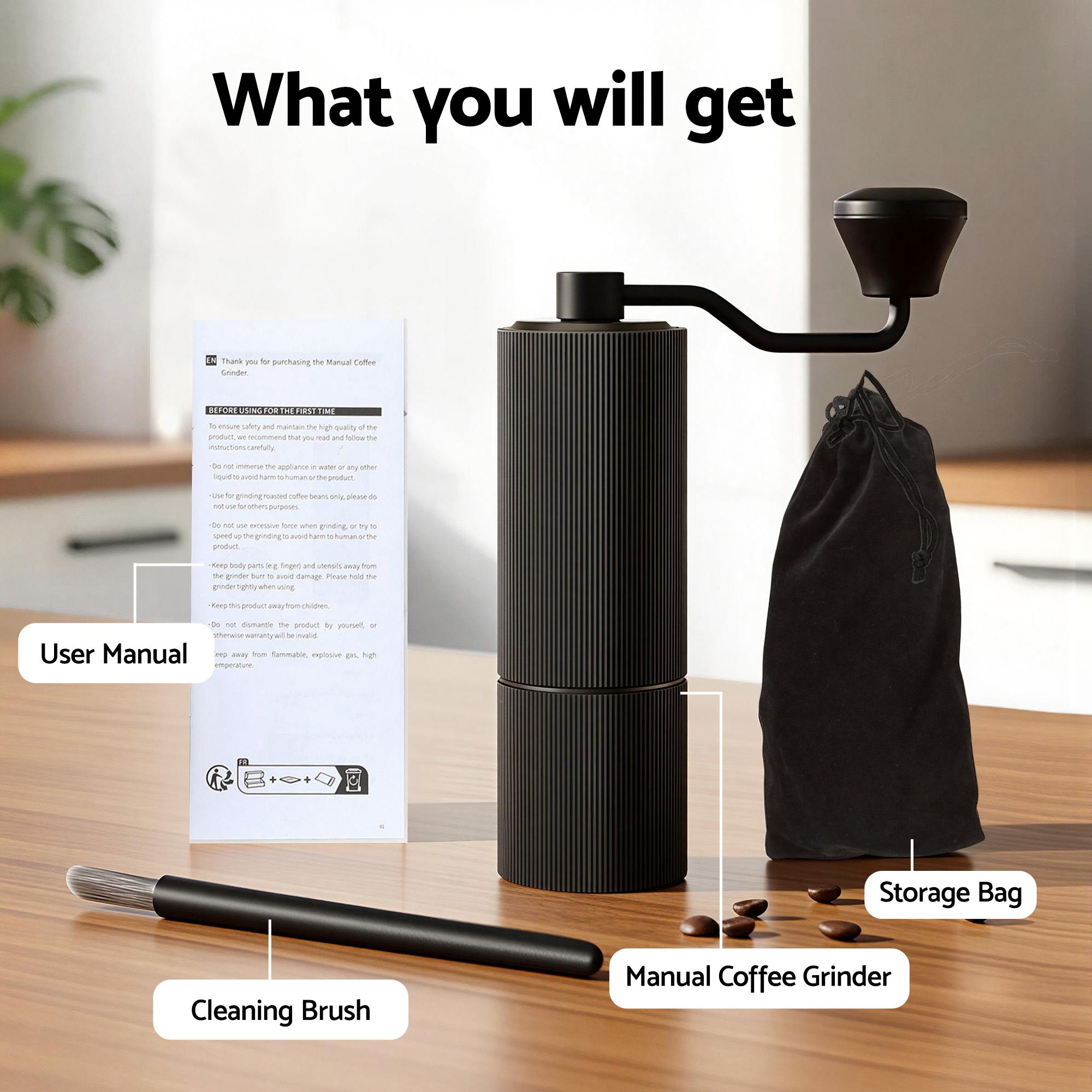 Devanti Manual Coffee Grinder with 24 Adjustable Settings | Hand Coffee Bean Burr Mill for Espresso French Press | Portable Stainless Steel Quiet Grinder with Storage Bag for Travel Camping, Black - Appliances > Kitchen Appliances > Coffee Machines & Accessories - Rivercity House & Home Co. (ABN 18 642 972 209) - Affordable Modern Furniture Australia