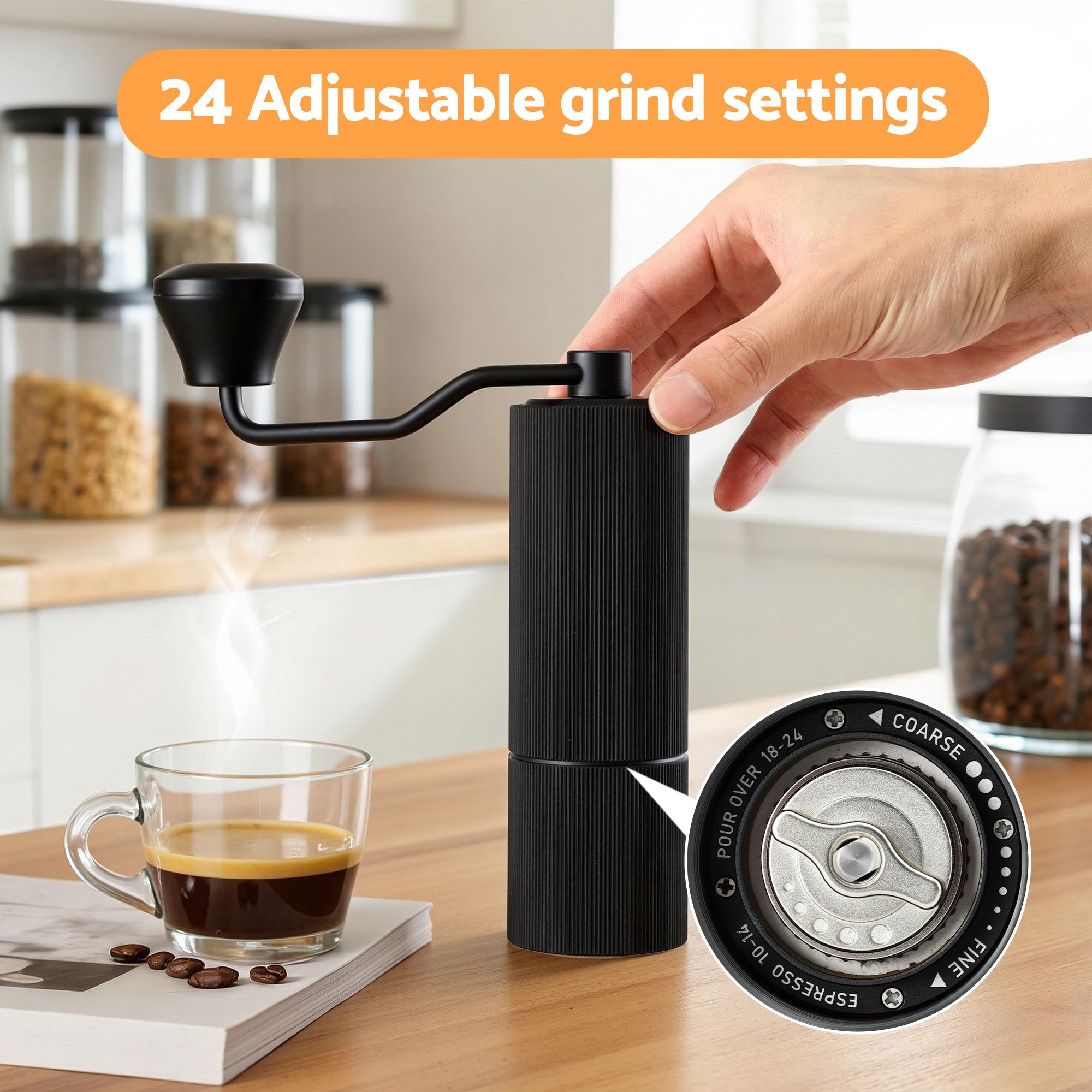 Devanti Manual Coffee Grinder with 24 Adjustable Settings | Hand Coffee Bean Burr Mill for Espresso French Press | Portable Stainless Steel Quiet Grinder with Storage Bag for Travel Camping, Black - Appliances > Kitchen Appliances > Coffee Machines & Accessories - Rivercity House & Home Co. (ABN 18 642 972 209) - Affordable Modern Furniture Australia