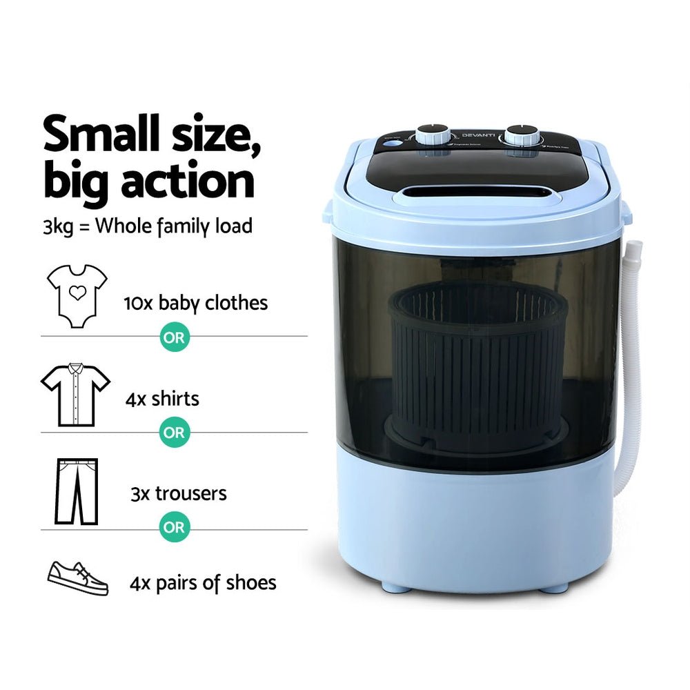 Devanti Portable Washing Machine 3KG Black - Outdoor > Camping - Rivercity House & Home Co. (ABN 18 642 972 209) - Affordable Modern Furniture Australia