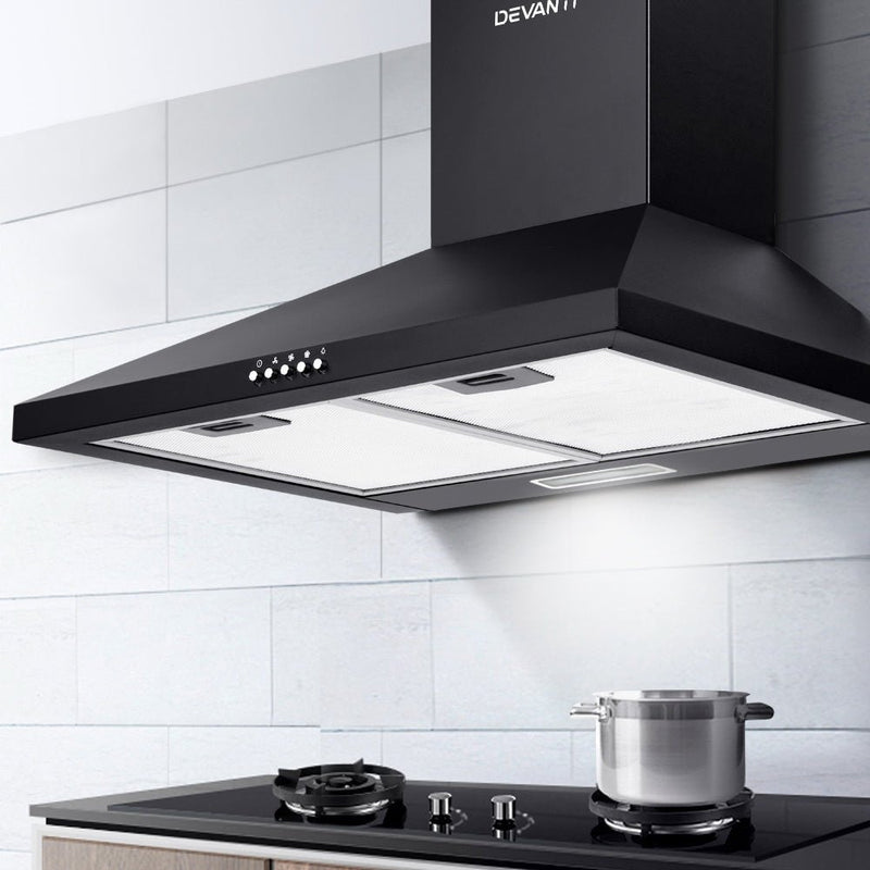 Devanti Pyramid Range Hood Rangehood 600mm 60cm Kitchen Canopy Black - Rivercity House & Home Co. (ABN 18 642 972 209) - Affordable Modern Furniture Australia