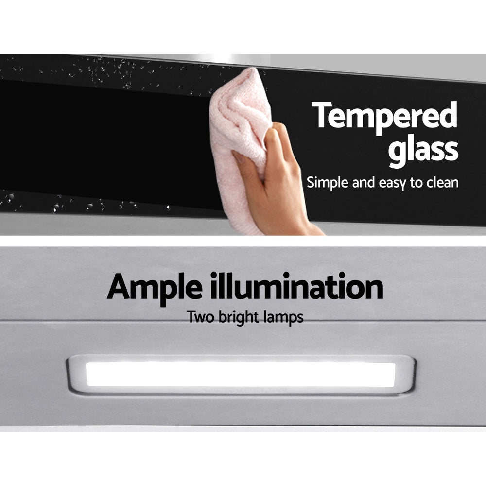 Devanti Range Hood 900mm Rangehood 90cm Stainless Steel Glass Kitchen Canopy Black - Rivercity House & Home Co. (ABN 18 642 972 209) - Affordable Modern Furniture Australia