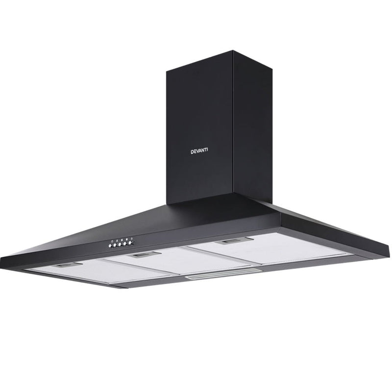 Devanti Range Hood Rangehood 90cm 900mm Kitchen Canopy LED Light Wall Mount Black - Rivercity House & Home Co. (ABN 18 642 972 209) - Affordable Modern Furniture Australia