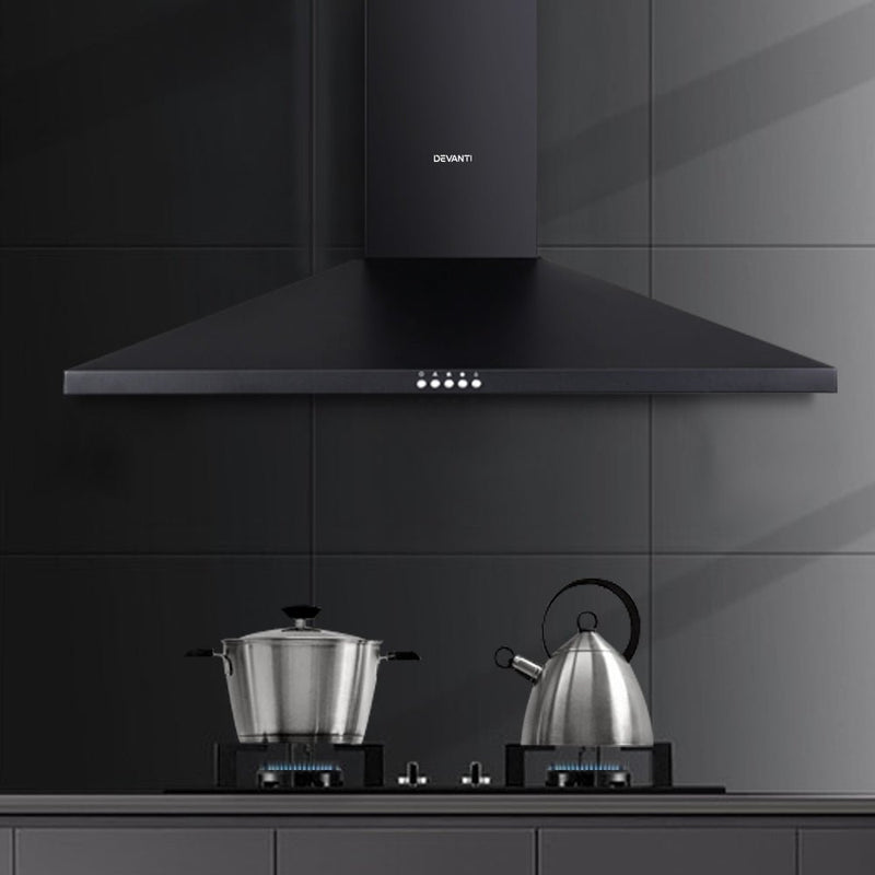 Devanti Range Hood Rangehood 90cm 900mm Kitchen Canopy LED Light Wall Mount Black - Rivercity House & Home Co. (ABN 18 642 972 209) - Affordable Modern Furniture Australia