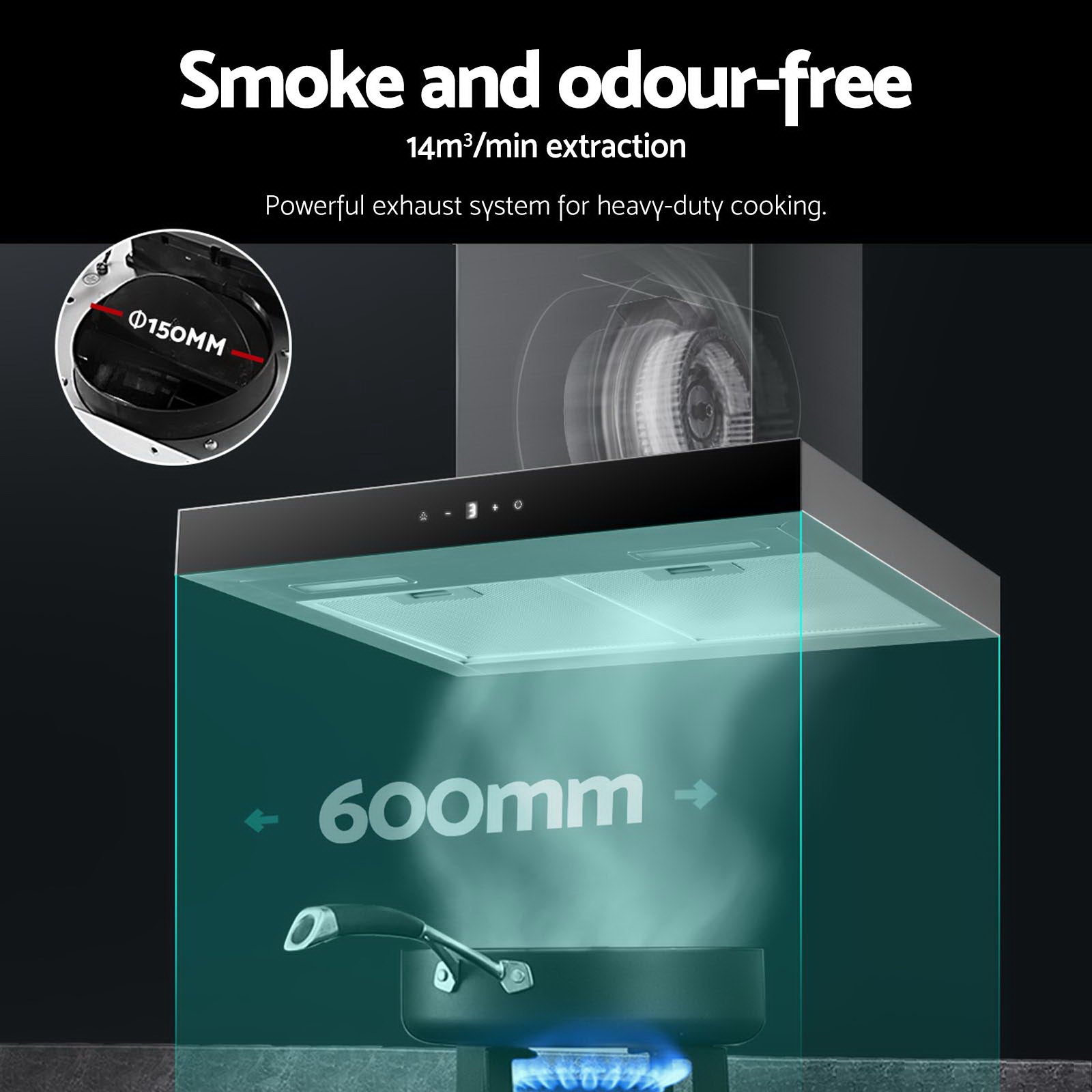 Devanti Rangehood 600mm Range Hood 60cm Stainless Steel Glass Kitchen Canopy - Rivercity House & Home Co. (ABN 18 642 972 209) - Affordable Modern Furniture Australia