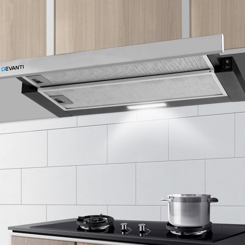 Devanti Rangehood Range Hood Stainless Steel Slide Out Kitchen Canopy 60cm 600mm Black - Rivercity House & Home Co. (ABN 18 642 972 209) - Affordable Modern Furniture Australia