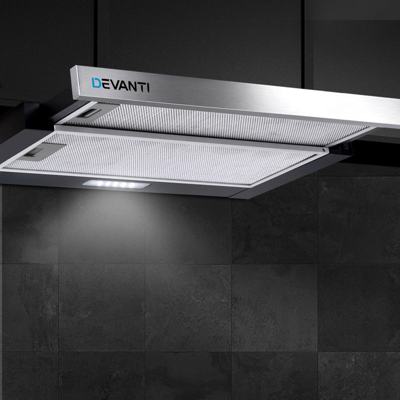 Devanti Rangehood Range Hood Stainless Steel Slide Out Kitchen Canopy 60cm 600mm Black - Rivercity House & Home Co. (ABN 18 642 972 209) - Affordable Modern Furniture Australia