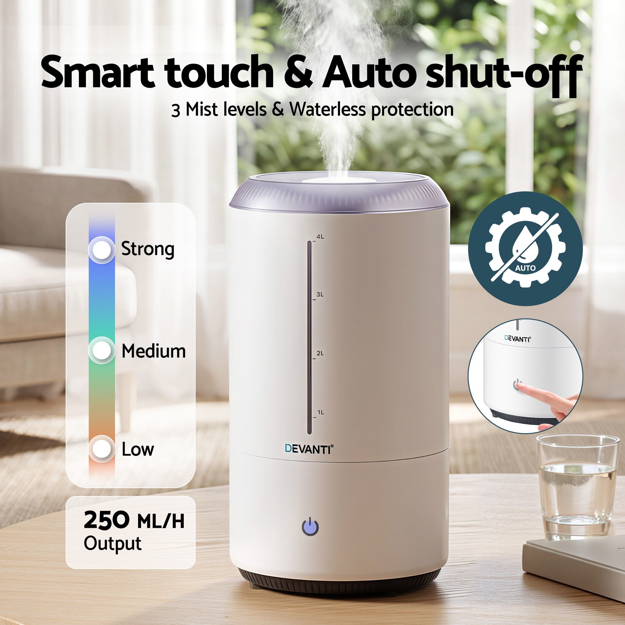Devanti Ultrasonic Humidifier Aroma Diffuser Top Fill Quiet Bedroom 4L White - Appliances > Aroma Diffusers & Humidifiers > Humidifiers - Rivercity House & Home Co. (ABN 18 642 972 209) - Affordable Modern Furniture Australia