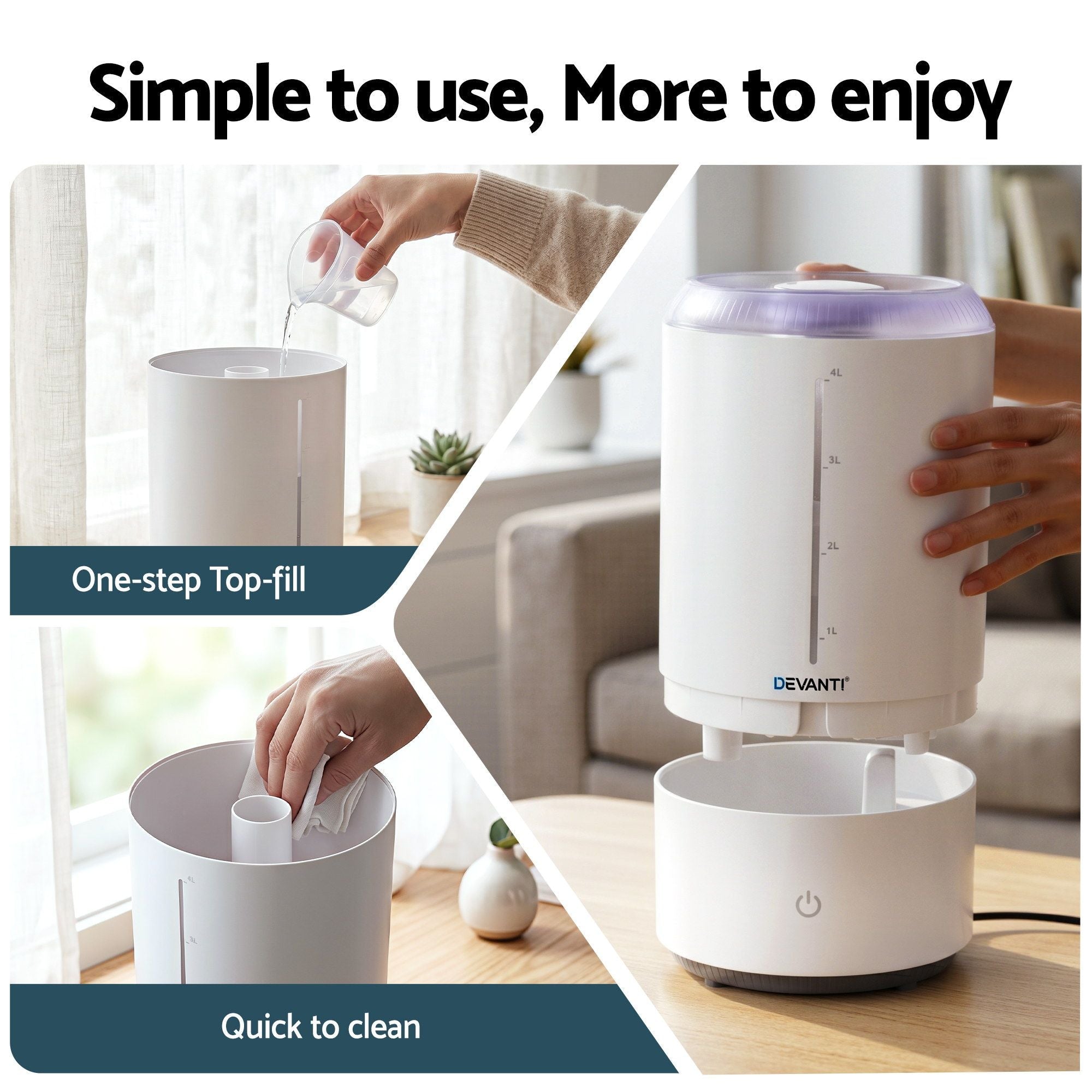 Devanti Ultrasonic Humidifier Aroma Diffuser Top Fill Quiet Bedroom 4L White - Appliances > Aroma Diffusers & Humidifiers > Humidifiers - Rivercity House & Home Co. (ABN 18 642 972 209) - Affordable Modern Furniture Australia
