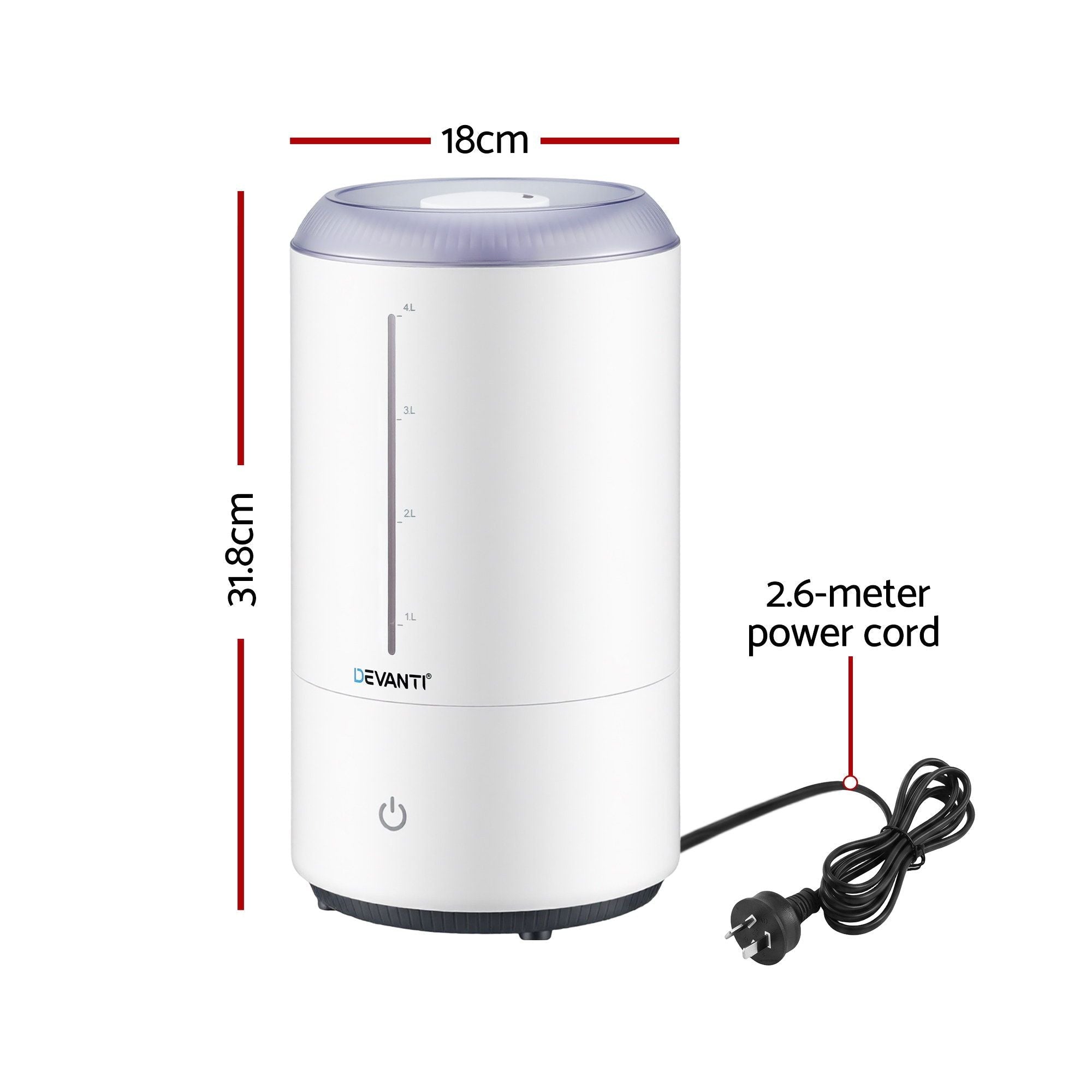 Devanti Ultrasonic Humidifier Aroma Diffuser Top Fill Quiet Bedroom 4L White - Appliances > Aroma Diffusers & Humidifiers > Humidifiers - Rivercity House & Home Co. (ABN 18 642 972 209) - Affordable Modern Furniture Australia