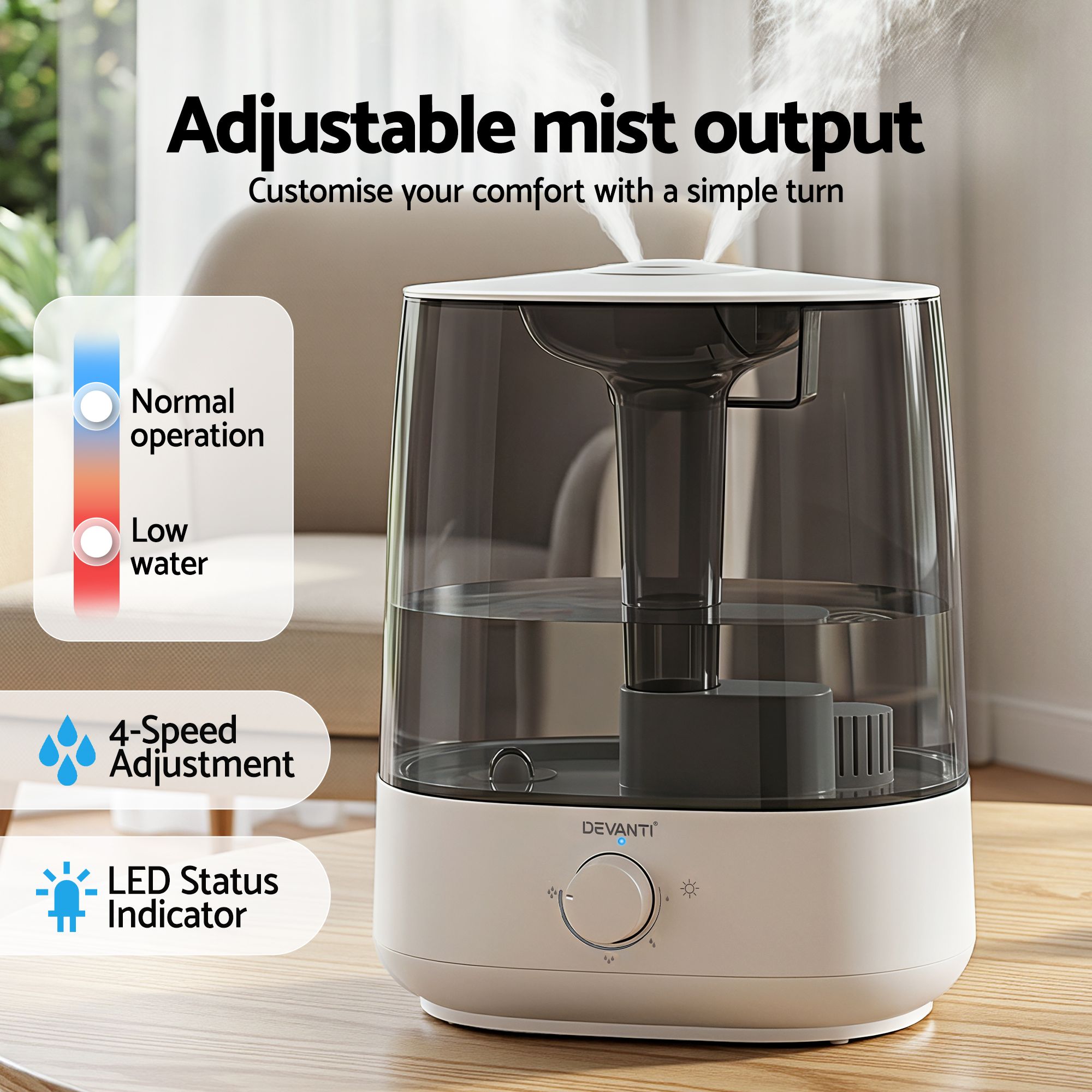 Devanti Ultrasonic Humidifier Aroma Diffuser Top Fill Quiet Bedroom 6L - Appliances > Aroma Diffusers & Humidifiers > Humidifiers - Rivercity House & Home Co. (ABN 18 642 972 209) - Affordable Modern Furniture Australia