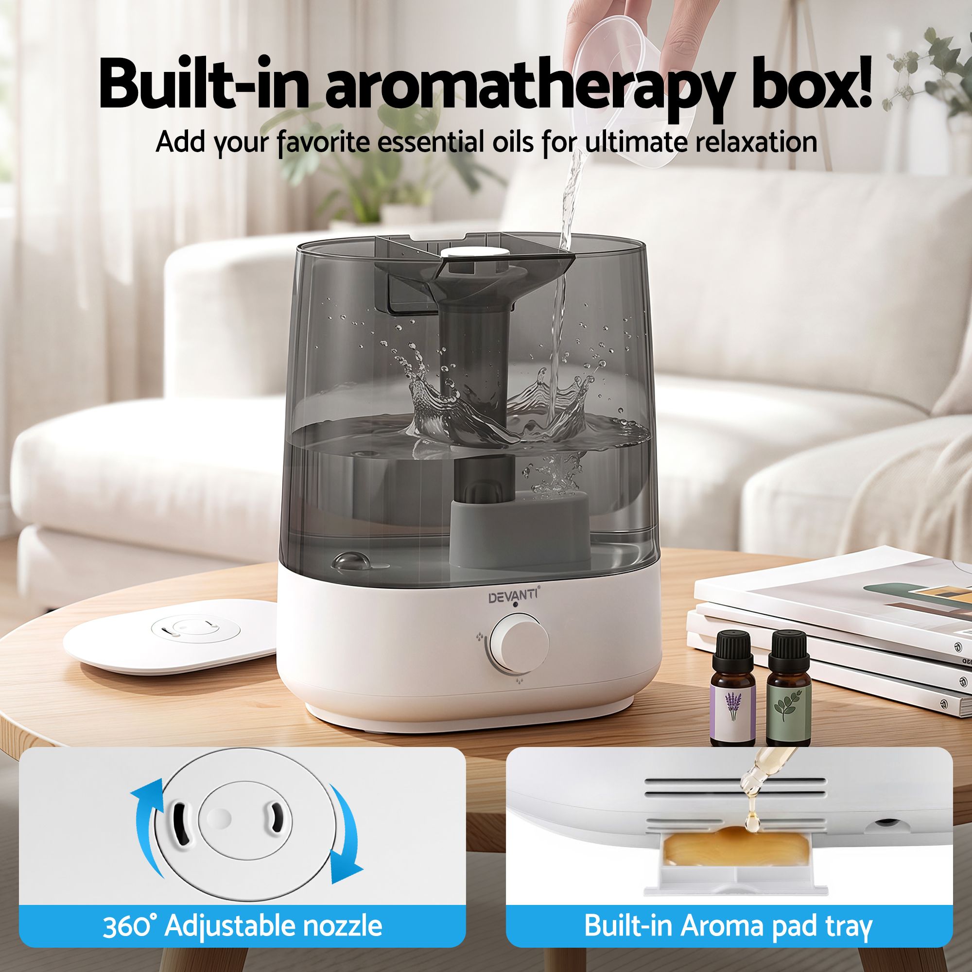 Devanti Ultrasonic Humidifier Aroma Diffuser Top Fill Quiet Bedroom 6L - Appliances > Aroma Diffusers & Humidifiers > Humidifiers - Rivercity House & Home Co. (ABN 18 642 972 209) - Affordable Modern Furniture Australia