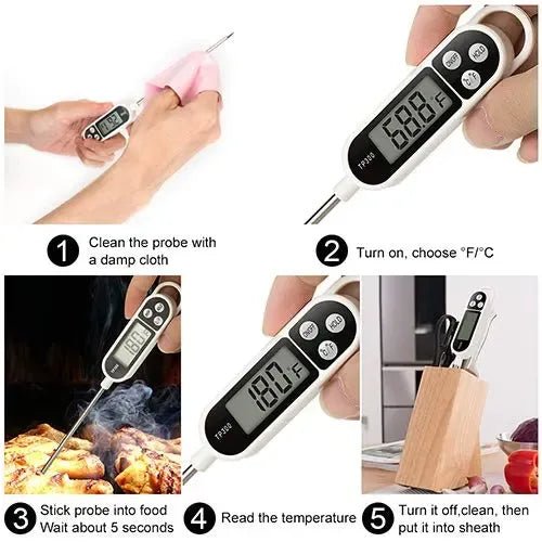 Digital Instant-Read Meat Thermometer with Stainless Steel Probe for Cooking, BBQ, Grilling, Frying and Candy Making - Home & Garden > BBQ > BBQ Tools - Rivercity House & Home Co. (ABN 18 642 972 209) - Affordable Modern Furniture Australia