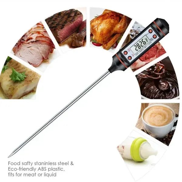 Digital Kitchen Thermometer with Stainless Steel Probe and LCD Display for Cooking and BBQ Temperature Checks - Black - Home & Garden > BBQ > BBQ Tools - Rivercity House & Home Co. (ABN 18 642 972 209) - Affordable Modern Furniture Australia