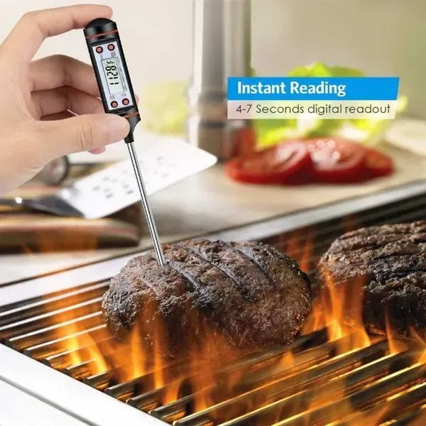 Digital Kitchen Thermometer with Stainless Steel Probe and LCD Display for Cooking and BBQ Temperature Checks - Black - Home & Garden > BBQ > BBQ Tools - Rivercity House & Home Co. (ABN 18 642 972 209) - Affordable Modern Furniture Australia