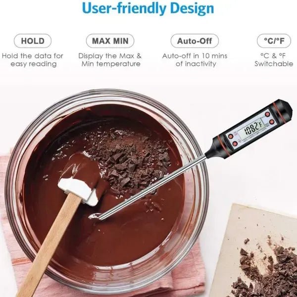 Digital Kitchen Thermometer with Stainless Steel Probe and LCD Display for Cooking and BBQ Temperature Checks - Black - Home & Garden > BBQ > BBQ Tools - Rivercity House & Home Co. (ABN 18 642 972 209) - Affordable Modern Furniture Australia