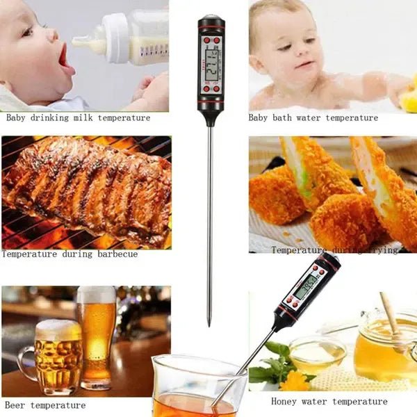 Digital Kitchen Thermometer with Stainless Steel Probe and LCD Display for Cooking and BBQ Temperature Checks - Black - Home & Garden > BBQ > BBQ Tools - Rivercity House & Home Co. (ABN 18 642 972 209) - Affordable Modern Furniture Australia