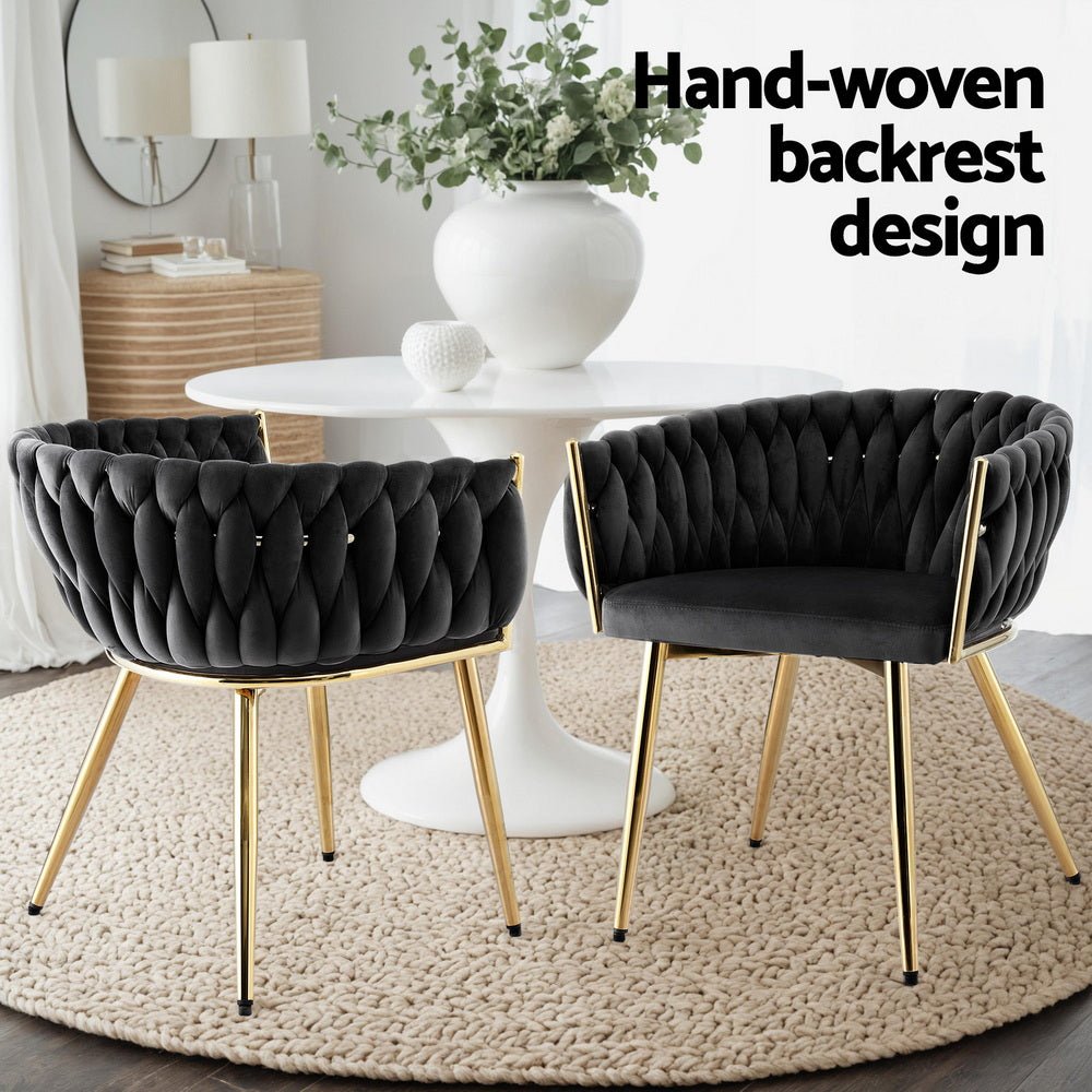 Dining Chair Armchair Cafe Kitchen Lounge Chairs Velvet Weaving Black - Furniture > Dining > Kitchen & Dining Chairs - Rivercity House & Home Co. (ABN 18 642 972 209) - Affordable Modern Furniture Australia