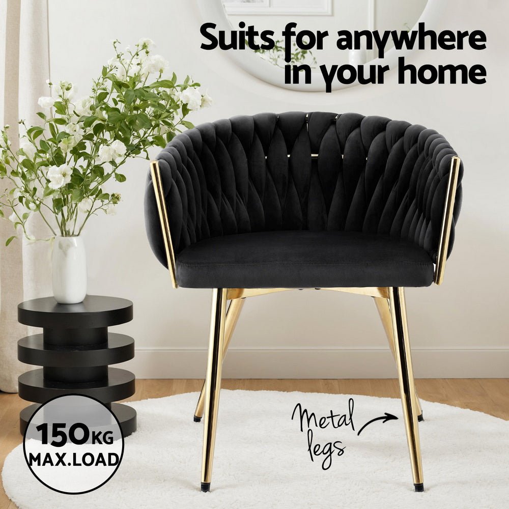 Dining Chair Armchair Cafe Kitchen Lounge Chairs Velvet Weaving Black - Furniture > Dining > Kitchen & Dining Chairs - Rivercity House & Home Co. (ABN 18 642 972 209) - Affordable Modern Furniture Australia