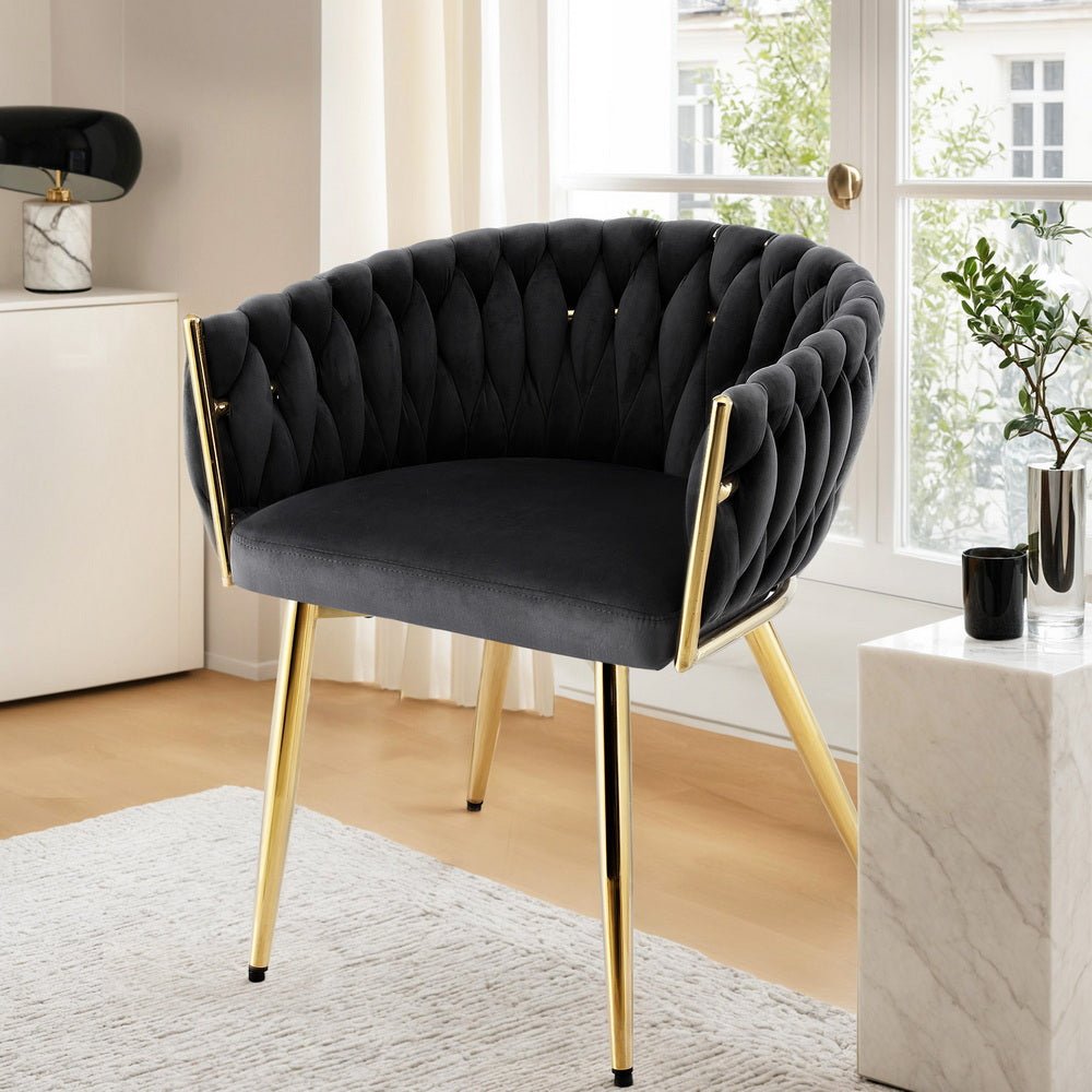 Dining Chair Armchair Cafe Kitchen Lounge Chairs Velvet Weaving Black - Furniture > Dining > Kitchen & Dining Chairs - Rivercity House & Home Co. (ABN 18 642 972 209) - Affordable Modern Furniture Australia
