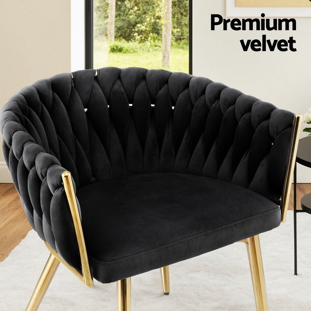 Dining Chair Armchair Cafe Kitchen Lounge Chairs Velvet Weaving Black - Furniture > Dining > Kitchen & Dining Chairs - Rivercity House & Home Co. (ABN 18 642 972 209) - Affordable Modern Furniture Australia