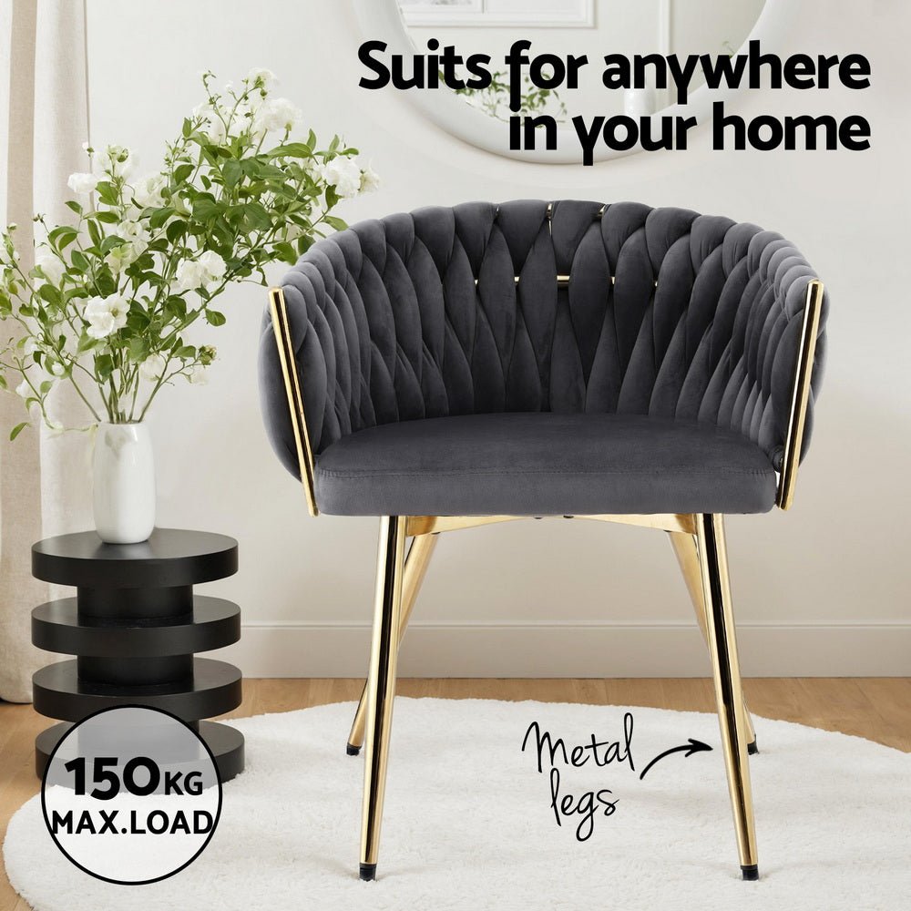 Dining Chair Armchair Cafe Kitchen Lounge Chairs Velvet Weaving Grey - Furniture > Dining > Kitchen & Dining Chairs - Rivercity House & Home Co. (ABN 18 642 972 209) - Affordable Modern Furniture Australia