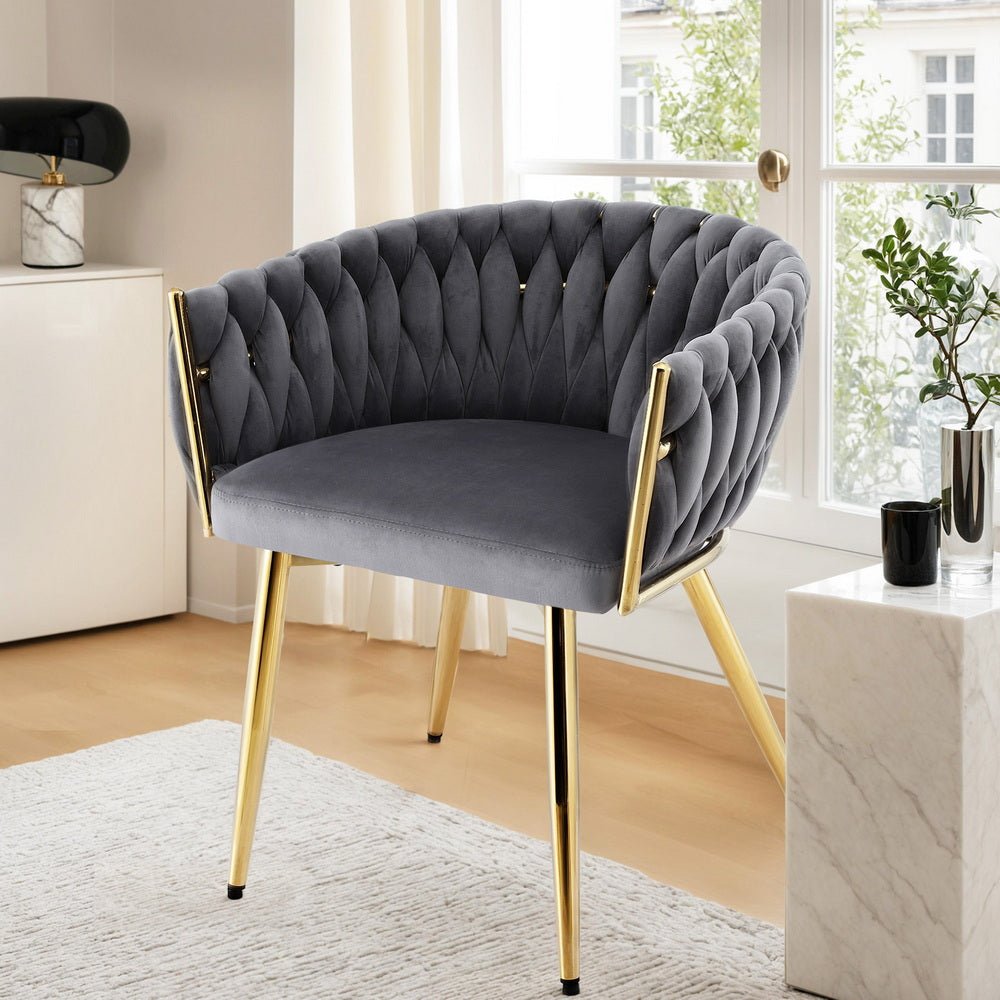 Dining Chair Armchair Cafe Kitchen Lounge Chairs Velvet Weaving Grey - Furniture > Dining > Kitchen & Dining Chairs - Rivercity House & Home Co. (ABN 18 642 972 209) - Affordable Modern Furniture Australia