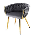 Velvet Dining Armchair with Weaving Backrest and Steel Legs - Grey