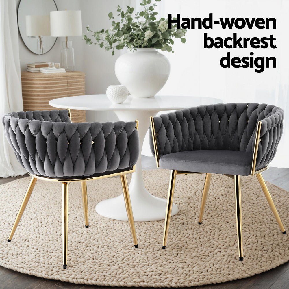 Dining Chair Armchair Cafe Kitchen Lounge Chairs Velvet Weaving Grey - Furniture > Dining > Kitchen & Dining Chairs - Rivercity House & Home Co. (ABN 18 642 972 209) - Affordable Modern Furniture Australia