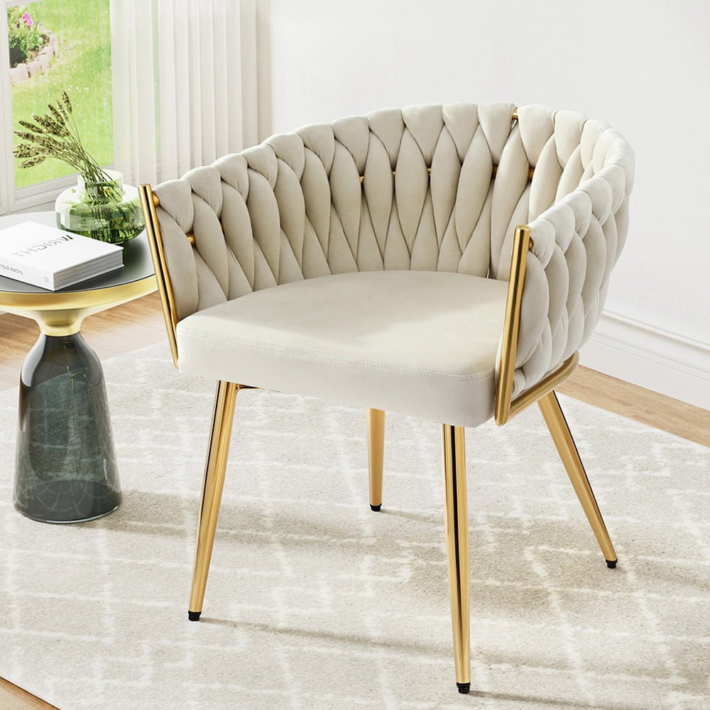Dining Chair Velvet Armchair Beige - Furniture > Dining > Kitchen & Dining Chairs - Rivercity House & Home Co. (ABN 18 642 972 209) - Affordable Modern Furniture Australia