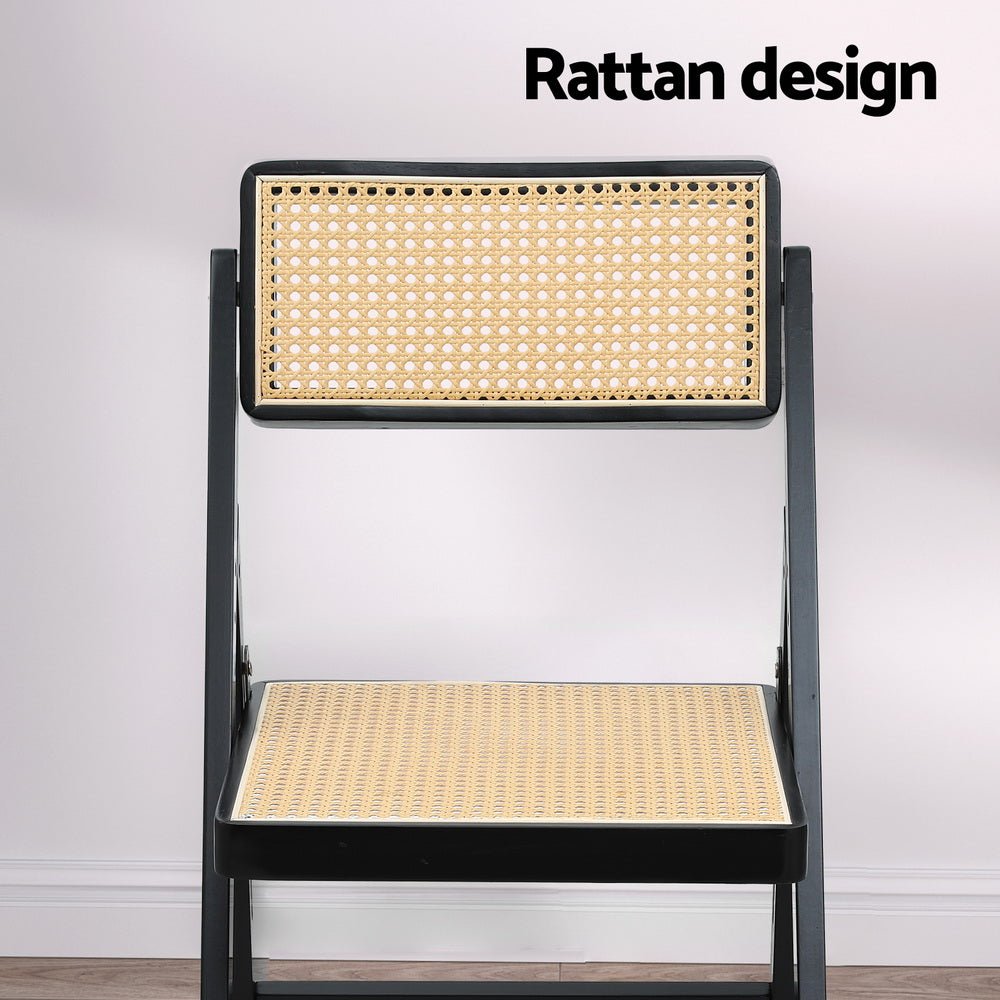 Dining Chair Wooden Rattan Foldable Black - Furniture > Dining > Kitchen & Dining Chairs - Rivercity House & Home Co. (ABN 18 642 972 209) - Affordable Modern Furniture Australia