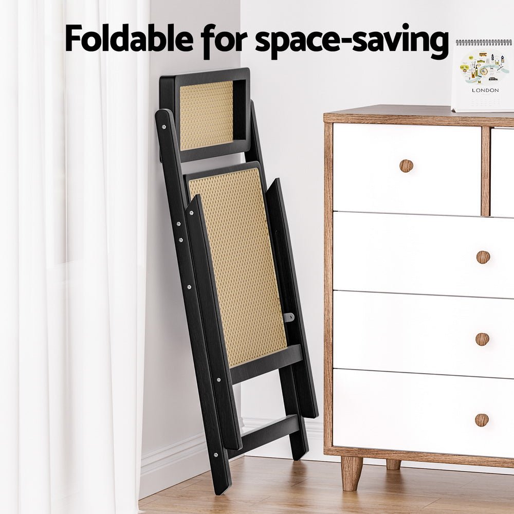 Dining Chair Wooden Rattan Foldable Black - Furniture > Dining > Kitchen & Dining Chairs - Rivercity House & Home Co. (ABN 18 642 972 209) - Affordable Modern Furniture Australia