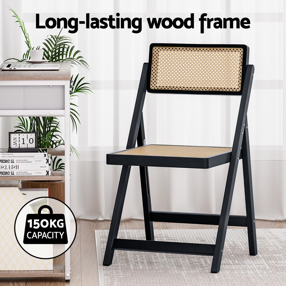 Dining Chair Wooden Rattan Foldable Black - Furniture > Dining > Kitchen & Dining Chairs - Rivercity House & Home Co. (ABN 18 642 972 209) - Affordable Modern Furniture Australia