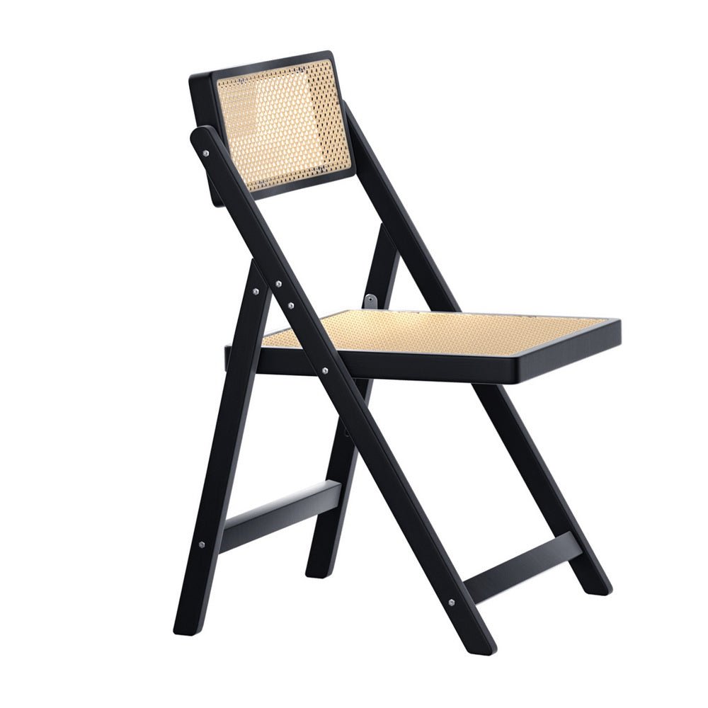 Dining Chair Wooden Rattan Foldable Black - Furniture > Dining > Kitchen & Dining Chairs - Rivercity House & Home Co. (ABN 18 642 972 209) - Affordable Modern Furniture Australia