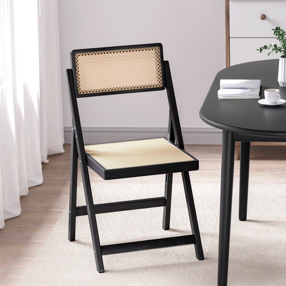 Dining Chair Wooden Rattan Foldable Black - Furniture > Dining > Kitchen & Dining Chairs - Rivercity House & Home Co. (ABN 18 642 972 209) - Affordable Modern Furniture Australia