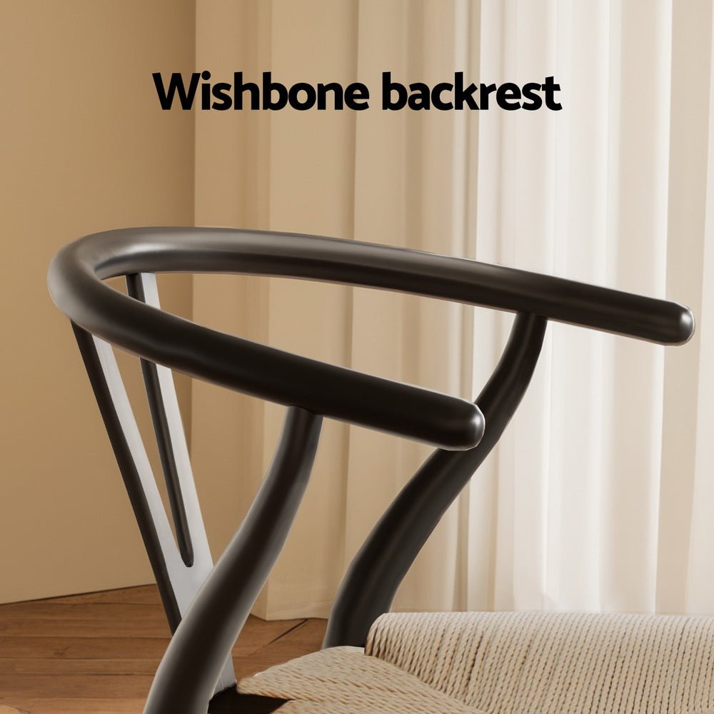 Dining Chair Wooden Rattan Wishbone Black - Furniture > Dining > Kitchen & Dining Chairs - Rivercity House & Home Co. (ABN 18 642 972 209) - Affordable Modern Furniture Australia