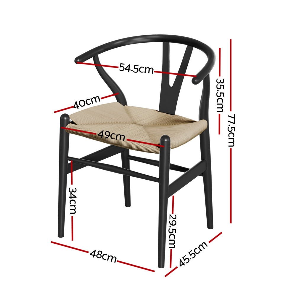 Dining Chair Wooden Rattan Wishbone Black - Furniture > Dining > Kitchen & Dining Chairs - Rivercity House & Home Co. (ABN 18 642 972 209) - Affordable Modern Furniture Australia