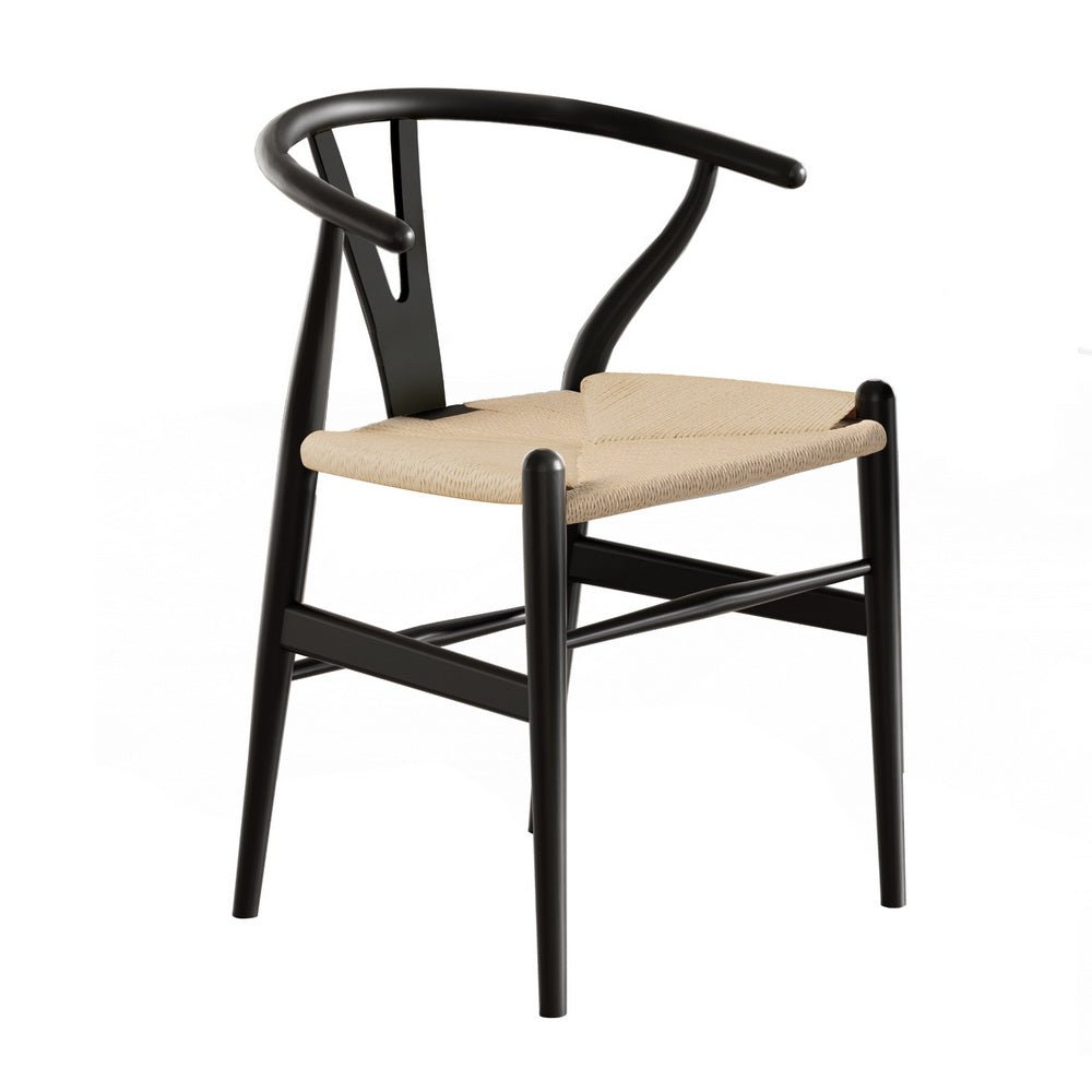 Dining Chair Wooden Rattan Wishbone Black - Furniture > Dining > Kitchen & Dining Chairs - Rivercity House & Home Co. (ABN 18 642 972 209) - Affordable Modern Furniture Australia