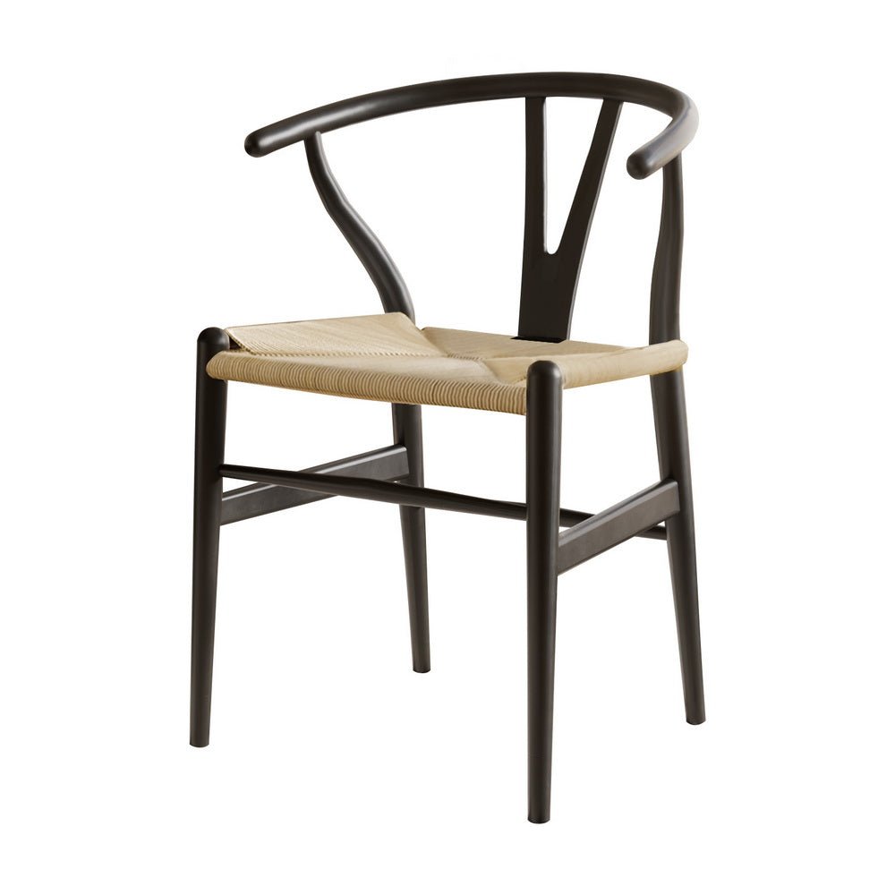 Dining Chair Wooden Rattan Wishbone Black - Furniture > Dining > Kitchen & Dining Chairs - Rivercity House & Home Co. (ABN 18 642 972 209) - Affordable Modern Furniture Australia