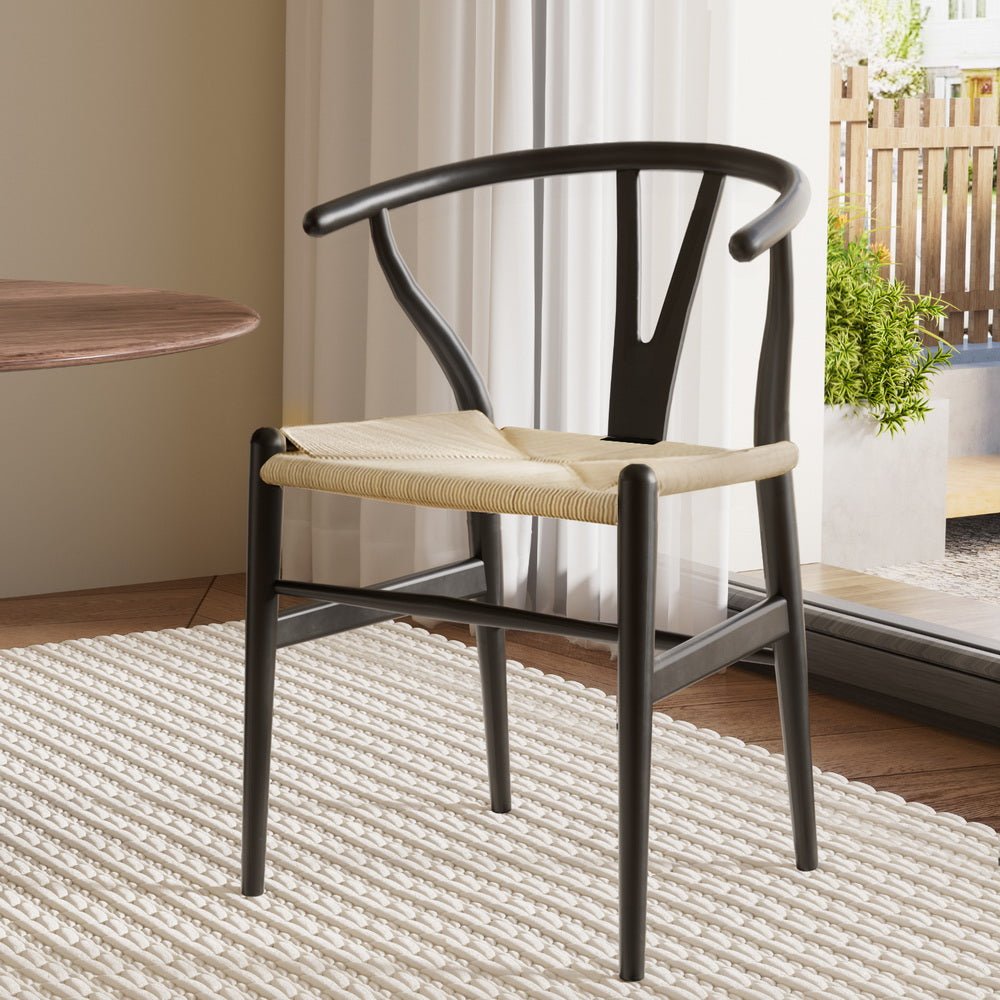 Dining Chair Wooden Rattan Wishbone Black - Furniture > Dining > Kitchen & Dining Chairs - Rivercity House & Home Co. (ABN 18 642 972 209) - Affordable Modern Furniture Australia