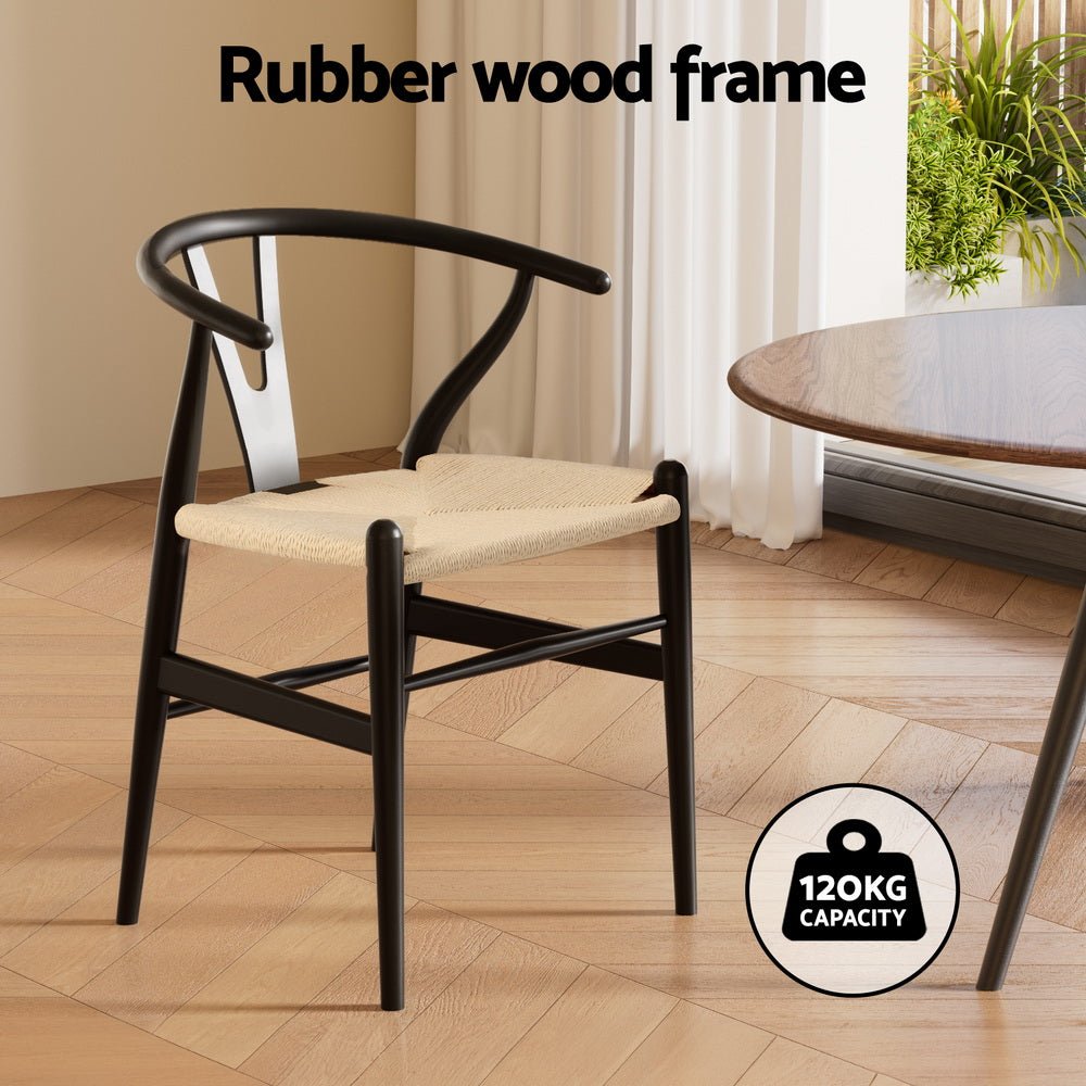 Dining Chair Wooden Rattan Wishbone Black - Furniture > Dining > Kitchen & Dining Chairs - Rivercity House & Home Co. (ABN 18 642 972 209) - Affordable Modern Furniture Australia