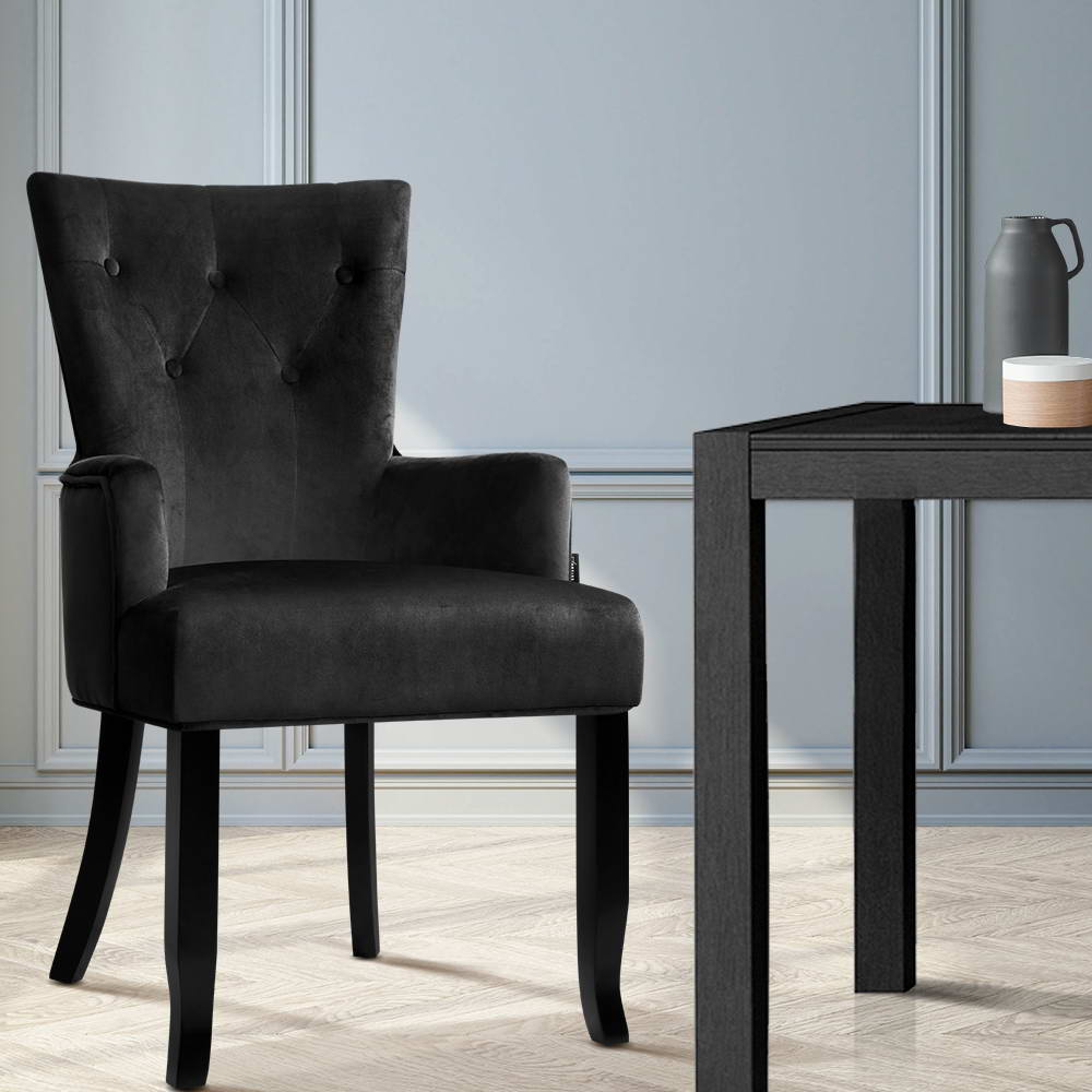 Dining Chairs French Provincial Chair Velvet Fabric Timber Retro Black - Rivercity House & Home Co. (ABN 18 642 972 209) - Affordable Modern Furniture Australia