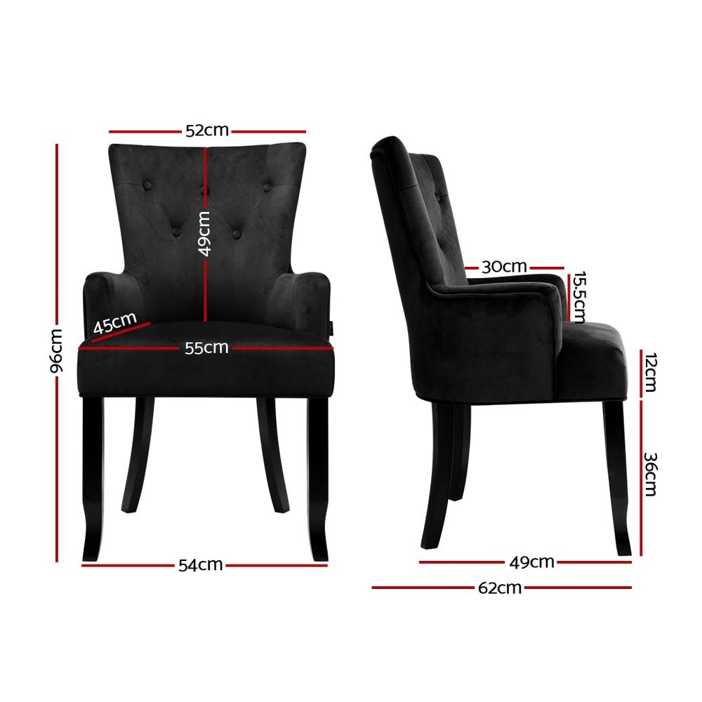 Dining Chairs French Provincial Chair Velvet Fabric Timber Retro Black - Rivercity House & Home Co. (ABN 18 642 972 209) - Affordable Modern Furniture Australia