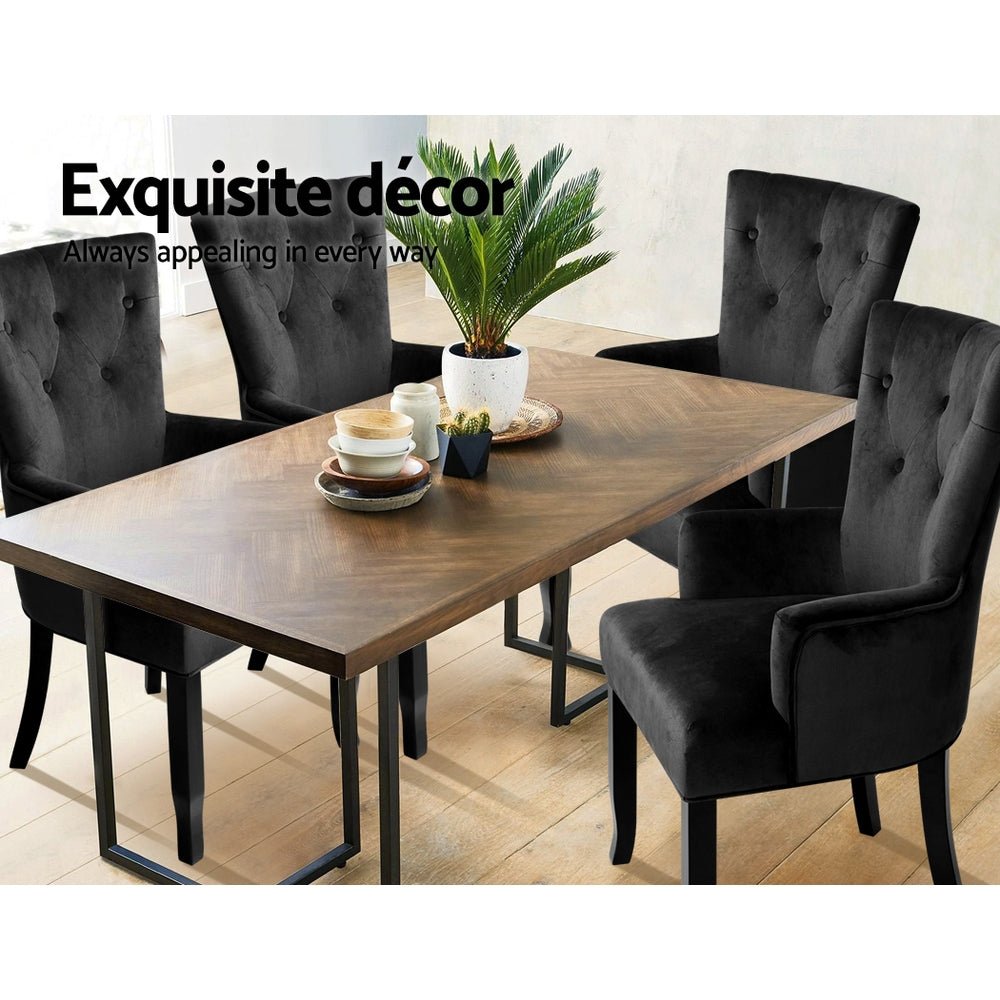 Dining Chairs French Provincial Chair Velvet Fabric Timber Retro Black - Rivercity House & Home Co. (ABN 18 642 972 209) - Affordable Modern Furniture Australia