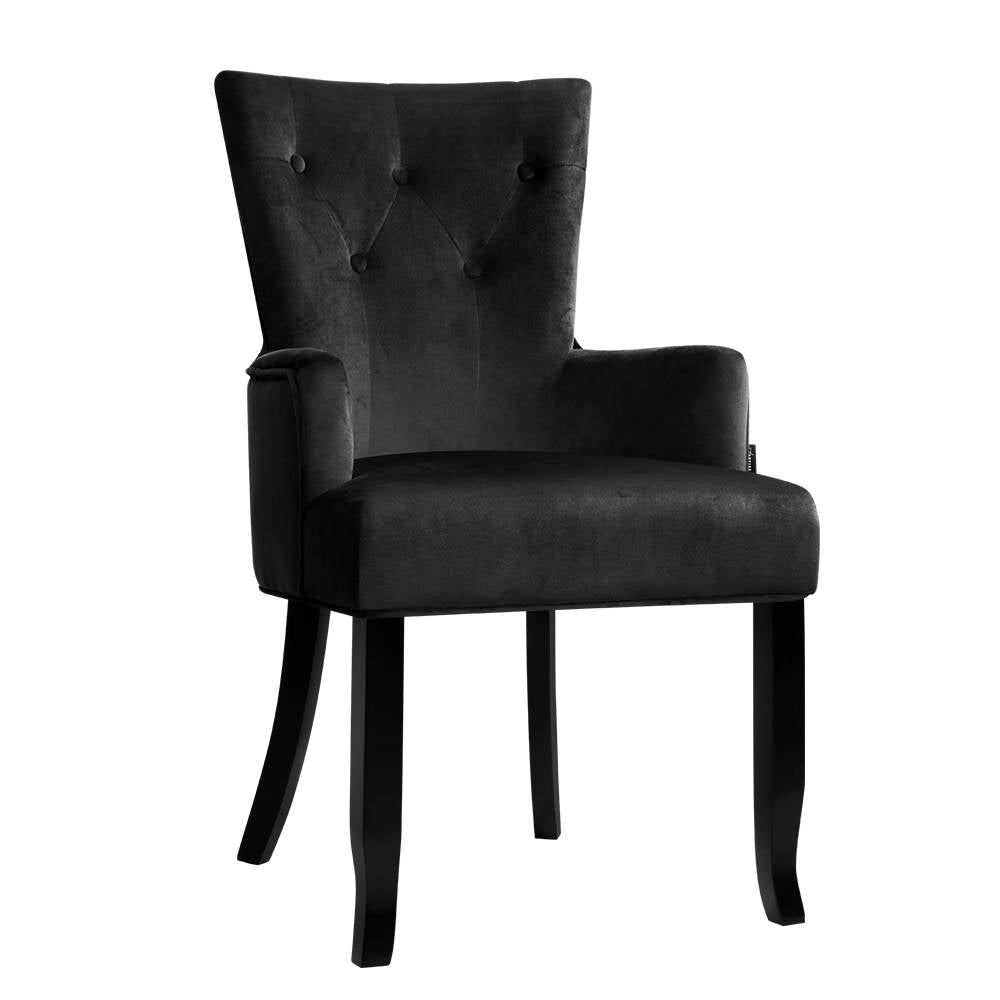 Dining Chairs French Provincial Chair Velvet Fabric Timber Retro Black - Rivercity House & Home Co. (ABN 18 642 972 209) - Affordable Modern Furniture Australia