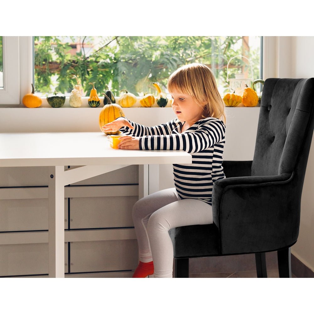 Dining Chairs French Provincial Chair Velvet Fabric Timber Retro Black - Rivercity House & Home Co. (ABN 18 642 972 209) - Affordable Modern Furniture Australia