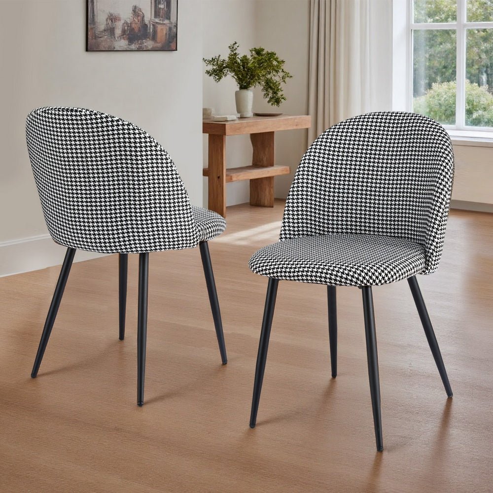 Dining Chairs Set of 2 Linen Solid Curved Houndstooth - Furniture > Dining > Kitchen & Dining Chairs - Rivercity House & Home Co. (ABN 18 642 972 209) - Affordable Modern Furniture Australia